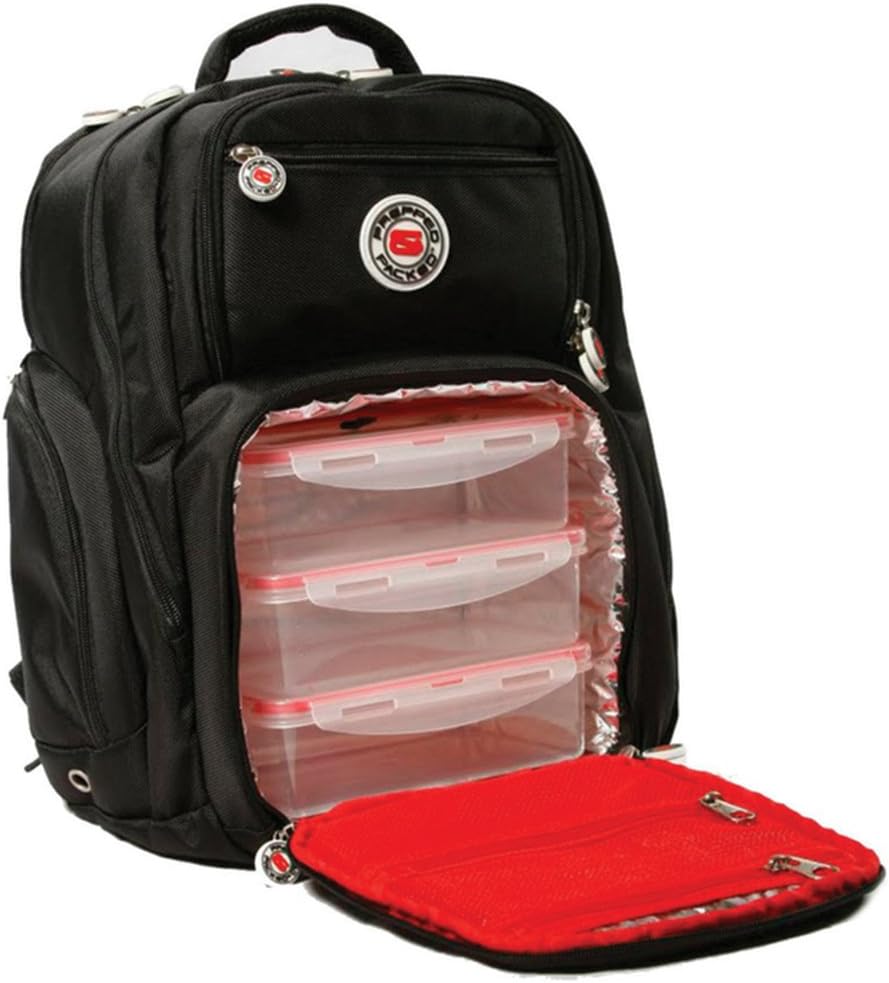 Prepped & Pack Zeus Meal Prep and Management Backpack - Insulated Lunch Box Bag with 3X Food Containers, 2X Gel Freezer Packs and Protein Shaker + Laptop/Tablet Sleeve. Fitness Food Bag