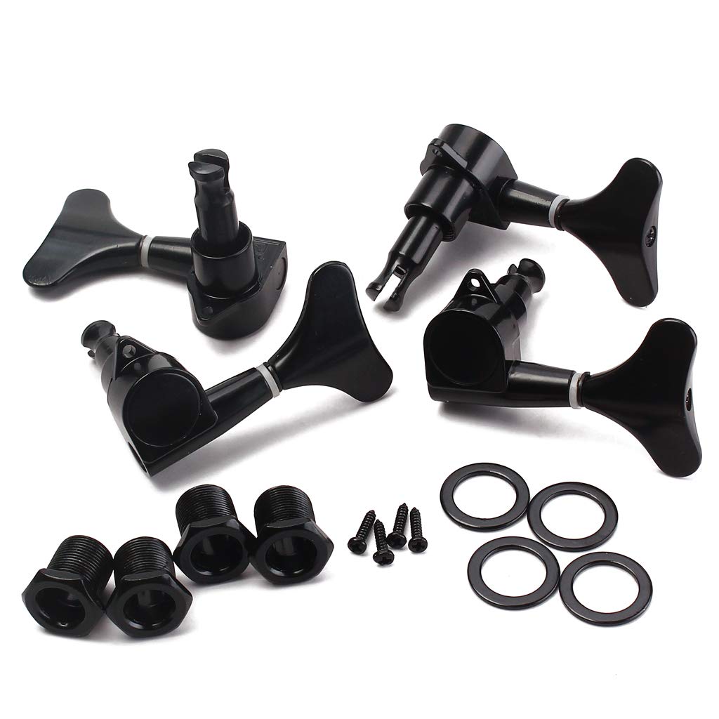 Hsyok Guitar Bass Tuning Pegs, Guitar Tuners (2L + 2R Handed) 4 String Guitar pegs Sealed 1:19 Bass Guitar Tuner Keys 4PCS (Black)