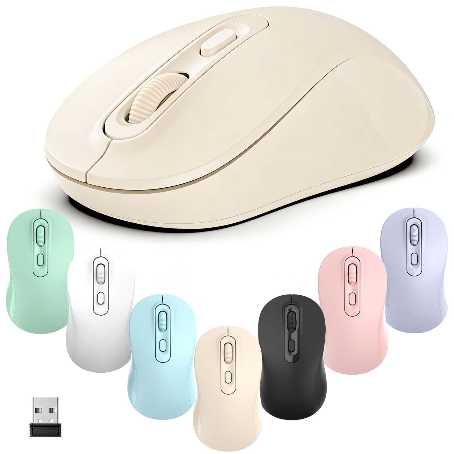 TvvTvvT Wireless Mouse, 2026 New Model, Silent Click Ergonomic Design, Portable, 4 Buttons, Adjustable DPI (800/1200/1600), for Laptop/PC/Office (Beige) - 1