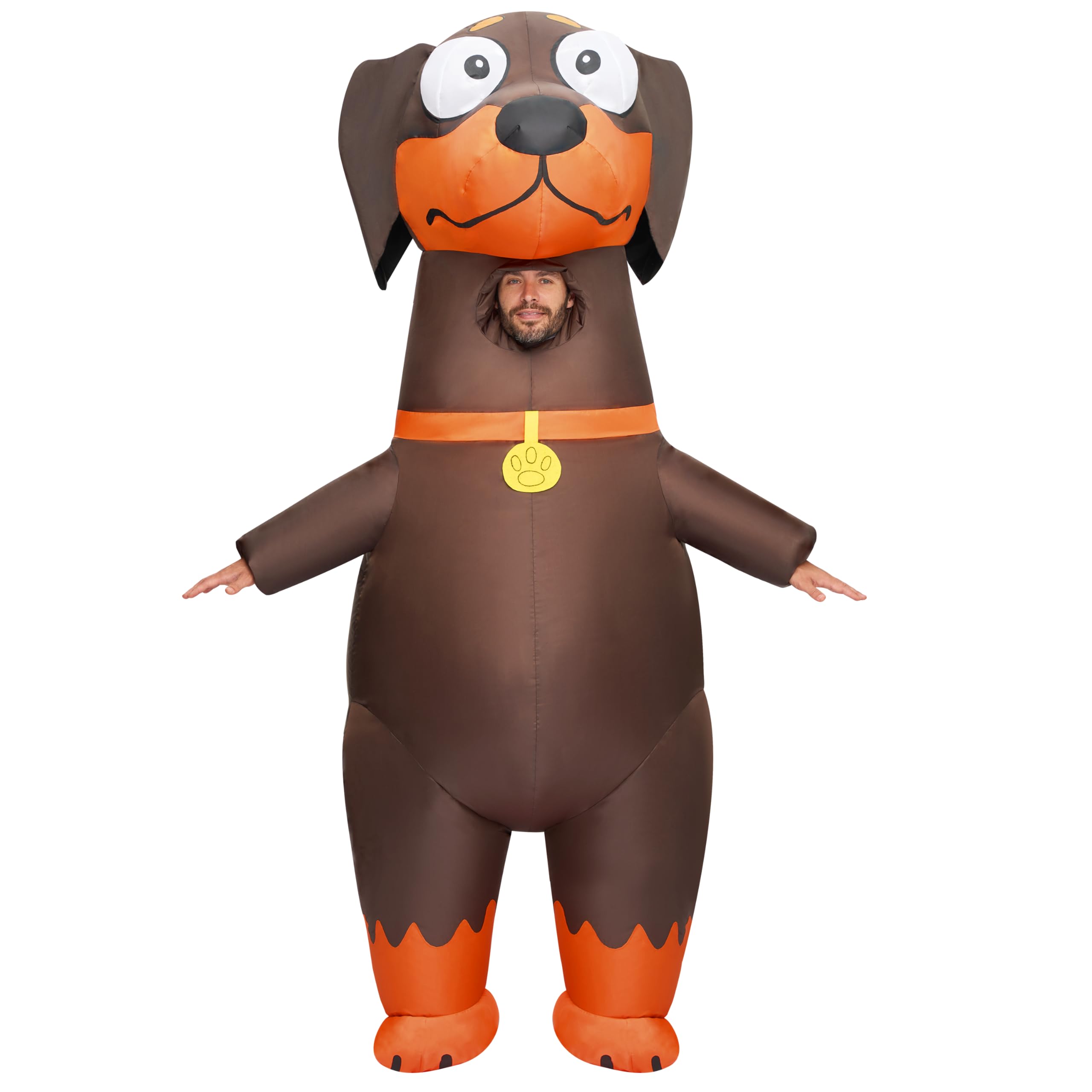 Spooktacular Creations Aufblasbare Kostüme für Erwachsene, Ganzkörper-Dackel, aufblasbares Hundekostüm, für Halloween-Kostüm, Cosplay, Welpen-Themenpartys, Braun, L