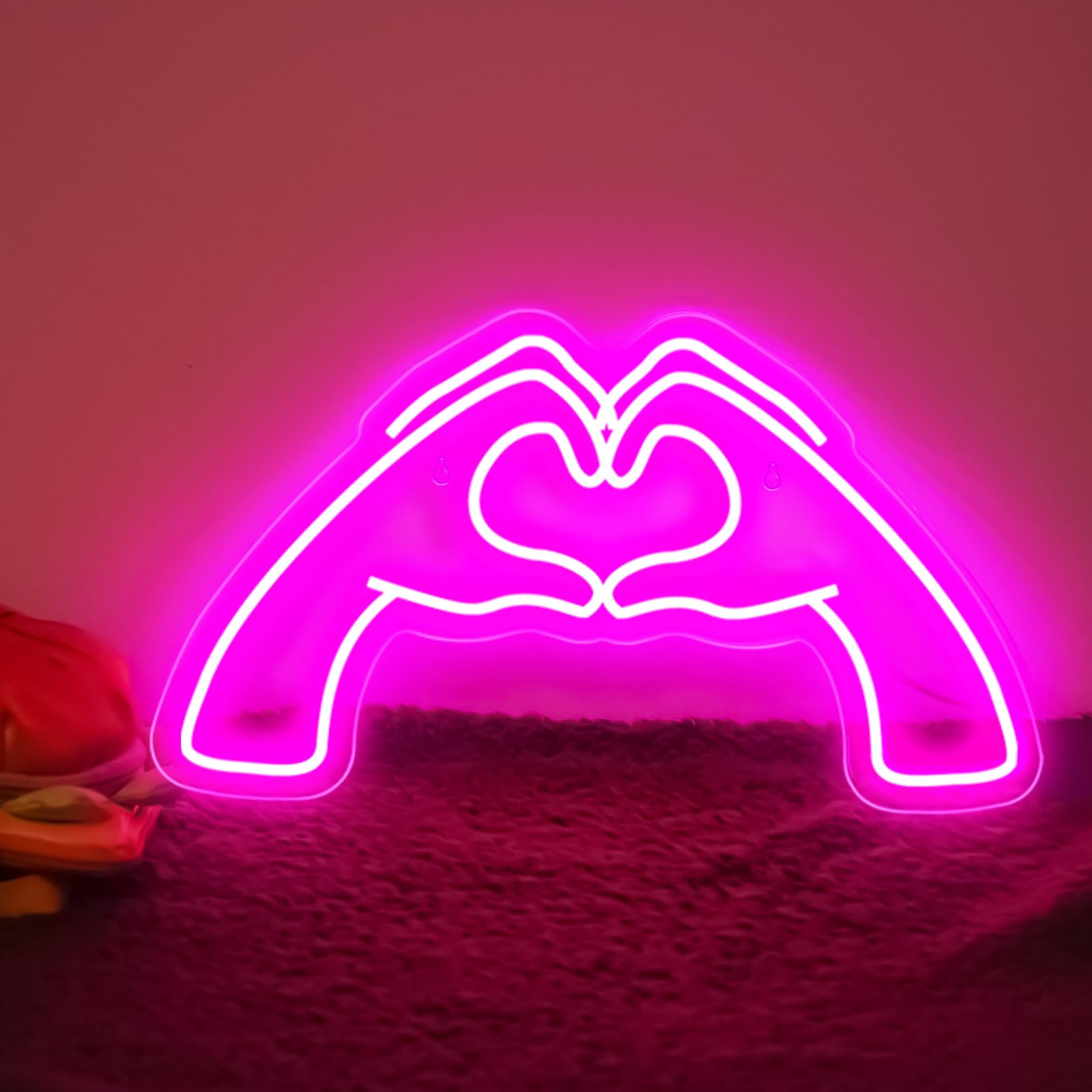 Neonschild mit Herz-Händen, rosa Raumdekoration, Licht mit Dimmer und USB, LED-Wandkunst für Musikliebhaber, Schlafzimmer, Spielzimmer, Bar, Party, Hochzeit, Geburtstag,
