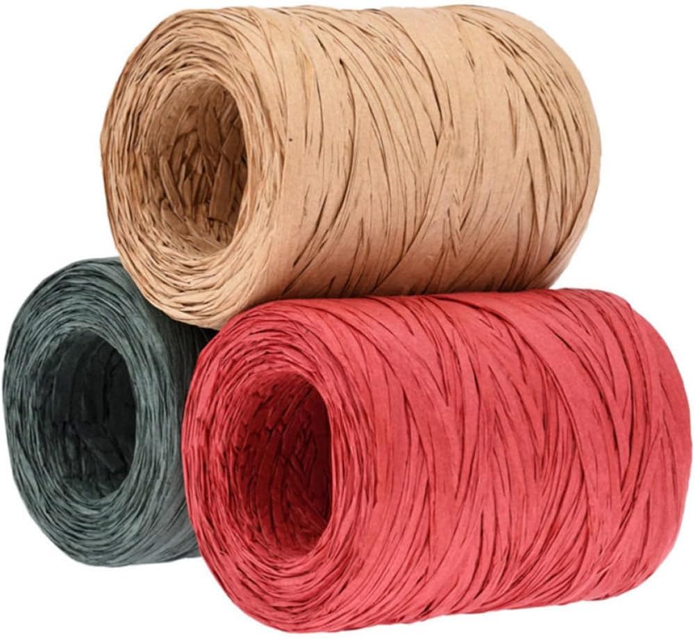 Raffia Paper Ribbon 100 Meters Each Roll 3 Rolls Plastic Craft Ribbon for Gift Wrapping and Xmas Decorations, for Home Decorations and Christmas Tree Embellishment