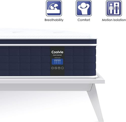 Miniatura 5 de Coolvie - Colchón Queen de 12 pulgadas, colchón híbrido Queen en una caja, resortes de bolsillo con cubierta de tela tejida suave para un sueño