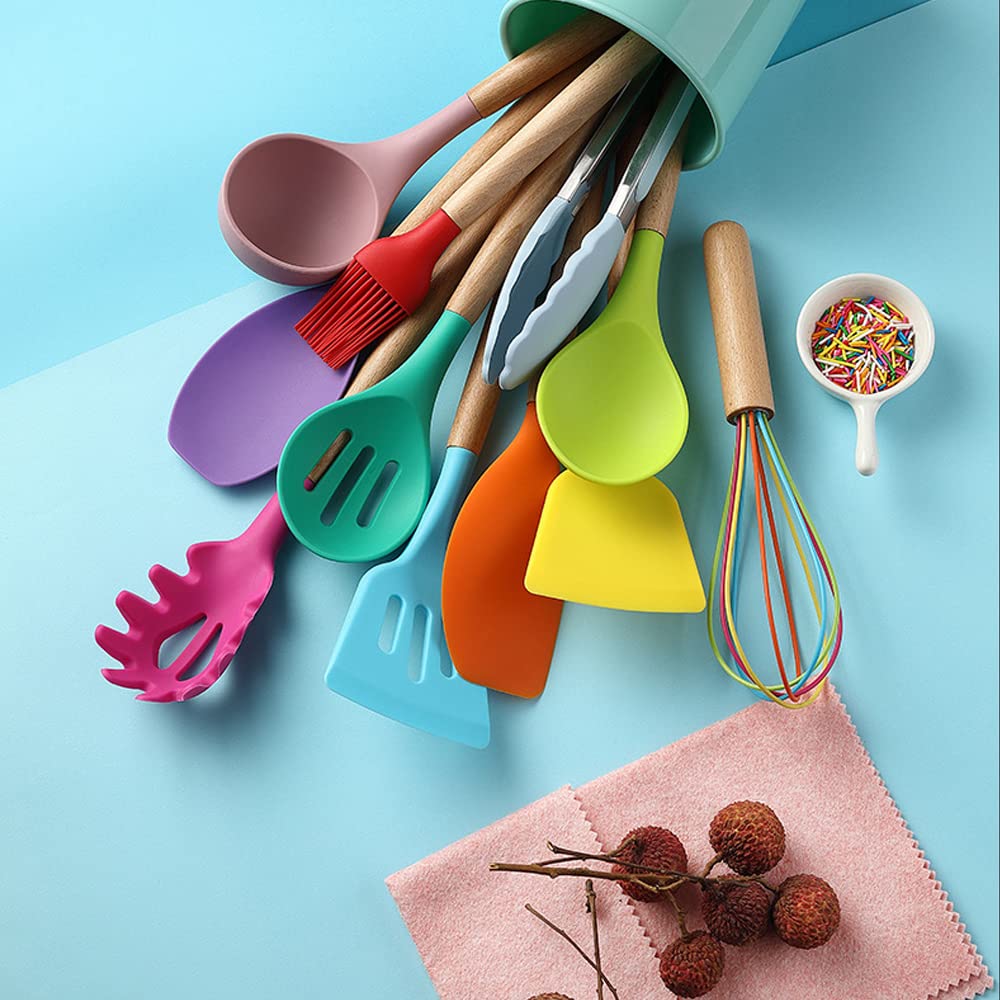 11 pezzi colorati cucina in silicone resistente al calore pentole cucchiaio pala set (Blu)