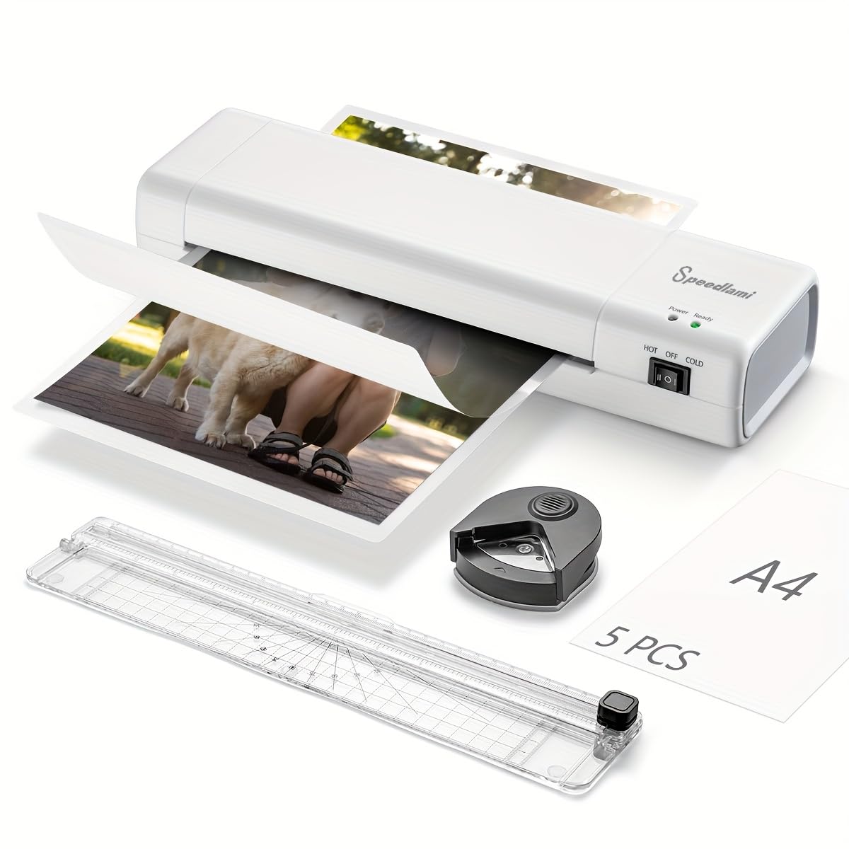 Macchina laminatrice 4 in 1, macchina per laminazione A4 a caldo e a freddo con tagliacarte e arrotondatore angolare, riscaldamento rapido, nuovo materiale ABS, laminatore a rilascio di marmellata