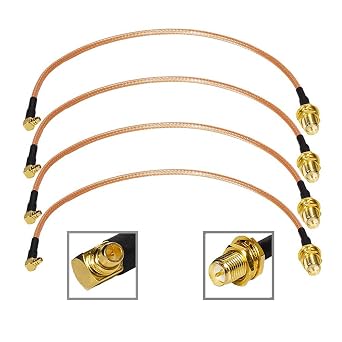 SaferCCTV 4PCS 8 inch MMCX Male Right Angle to RP-SMA Female Jack RG316 Pigtail Adapter Connector Cable for Antenna RFID UWB WiMAX iBurst Ethernet MIMO
