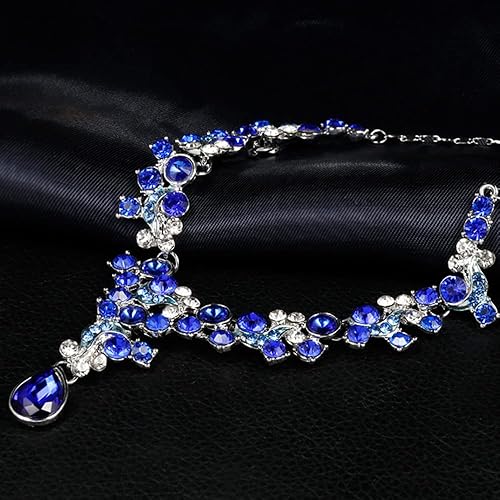 Miniatura 3 de wekicici Juego de collar y aretes de novia para mujer, juego de collar y aretes colgantes para mujer (azul)