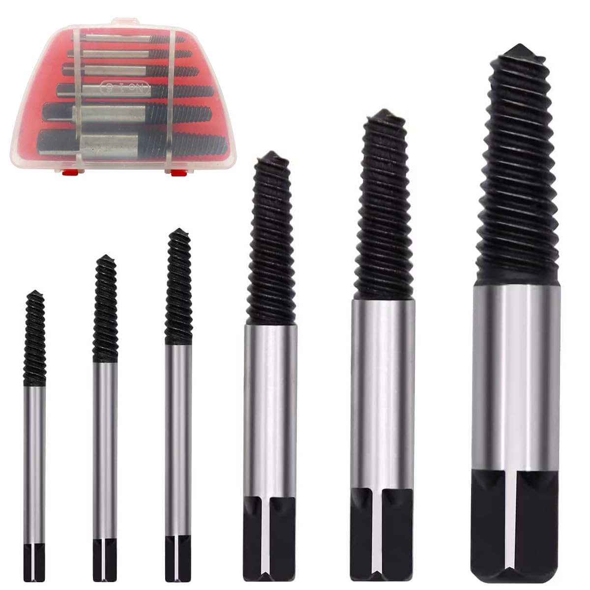 6PCs Damaged Screw Extractor Kits, Chrome-vanadium Steel Stripped Screw Extractor Broken Bolt Extractors Kit, Easy Out Damaged Bolts Remover Tool