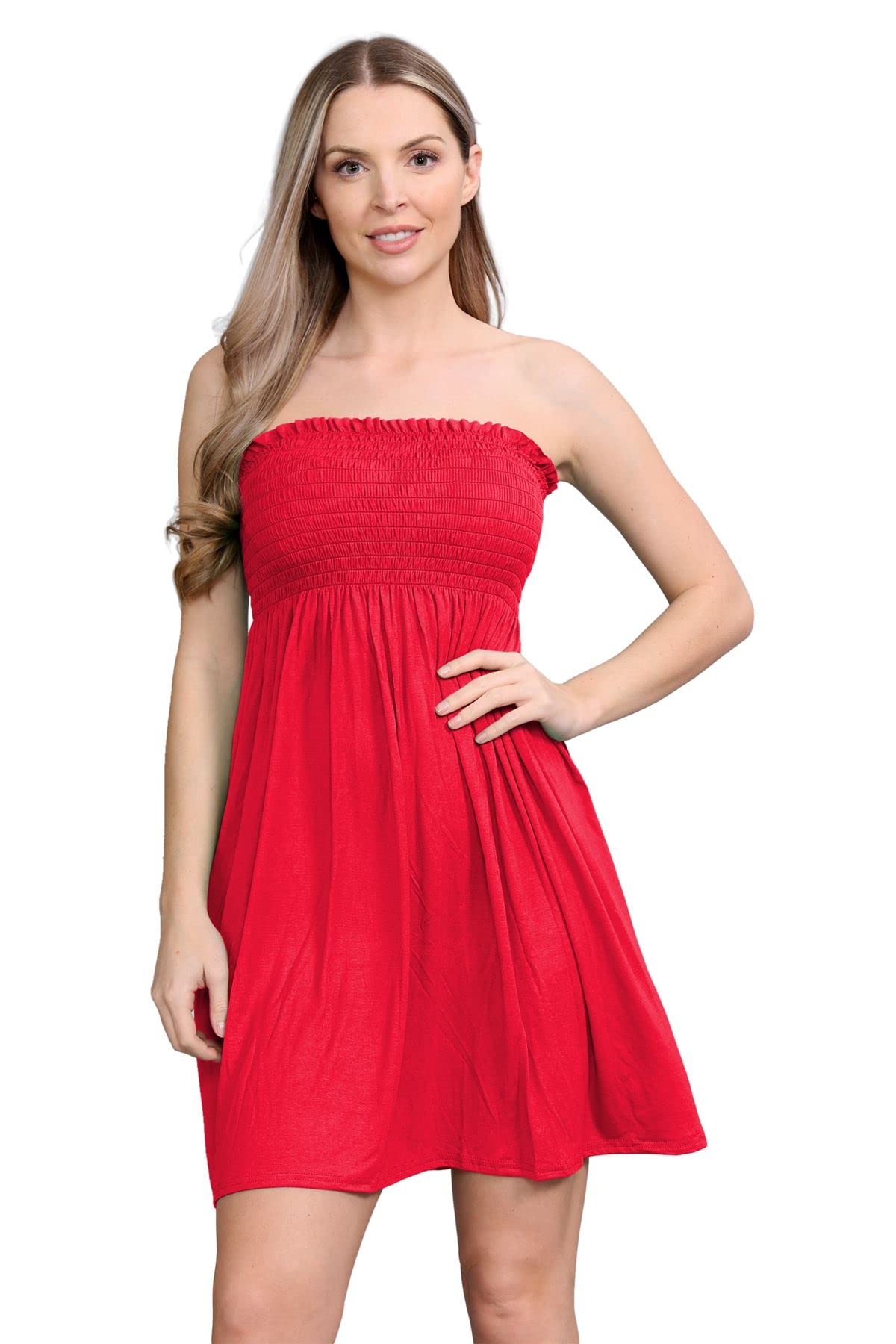janisramone® Womens Bandeau Dress, Boob Tube Sheering Ruched Flared Mini Dress, Plain Strapless Summer Dresses, Perfect Holiday & Beach Dresses for Women UK