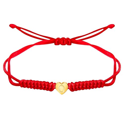 Vista 36 de Dainty Gold Heart Love Charm Initial Bracelet Black Pink Red String Rope Letter Bracelet for Girls Boys Women Men Christmas Gift (Red, J)