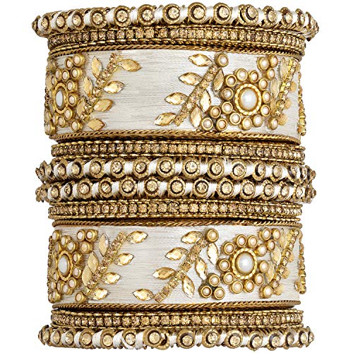 Image of Peora Silk Thread Kundan & Stone Studded Chuda Bangles Set Gift for Women