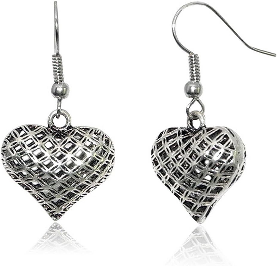 Ladies Silver Hollow Out Heart Charm Hook Dangle Earrings Jewellery