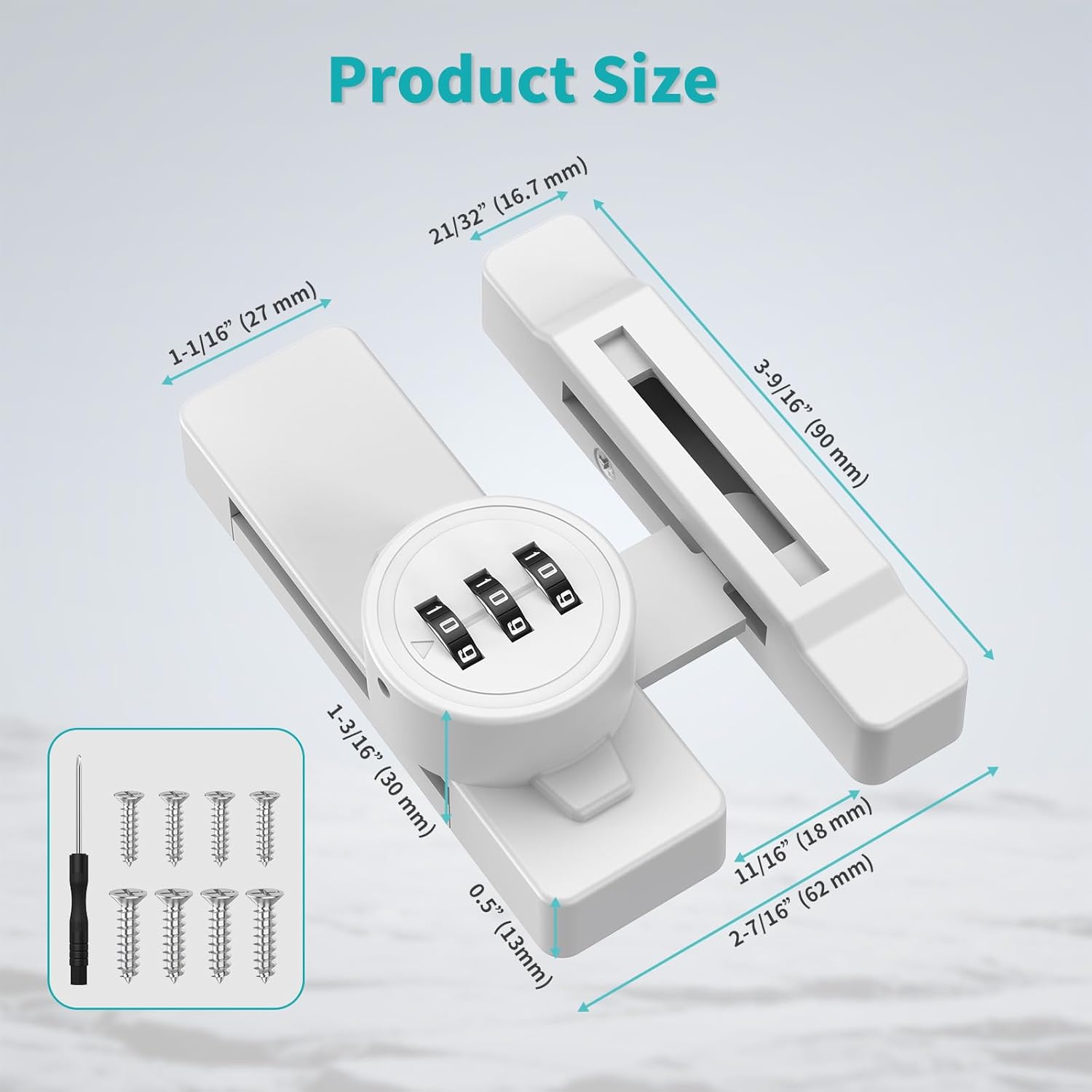 Barn Door Lock with Combination, 90/180 Degree Sliding Closet Door Lock, Keyless Password Door Latch for Bedroom, Shed, File Cabinet - Heavy Duty Zinc Alloy Security Latches (2, White)