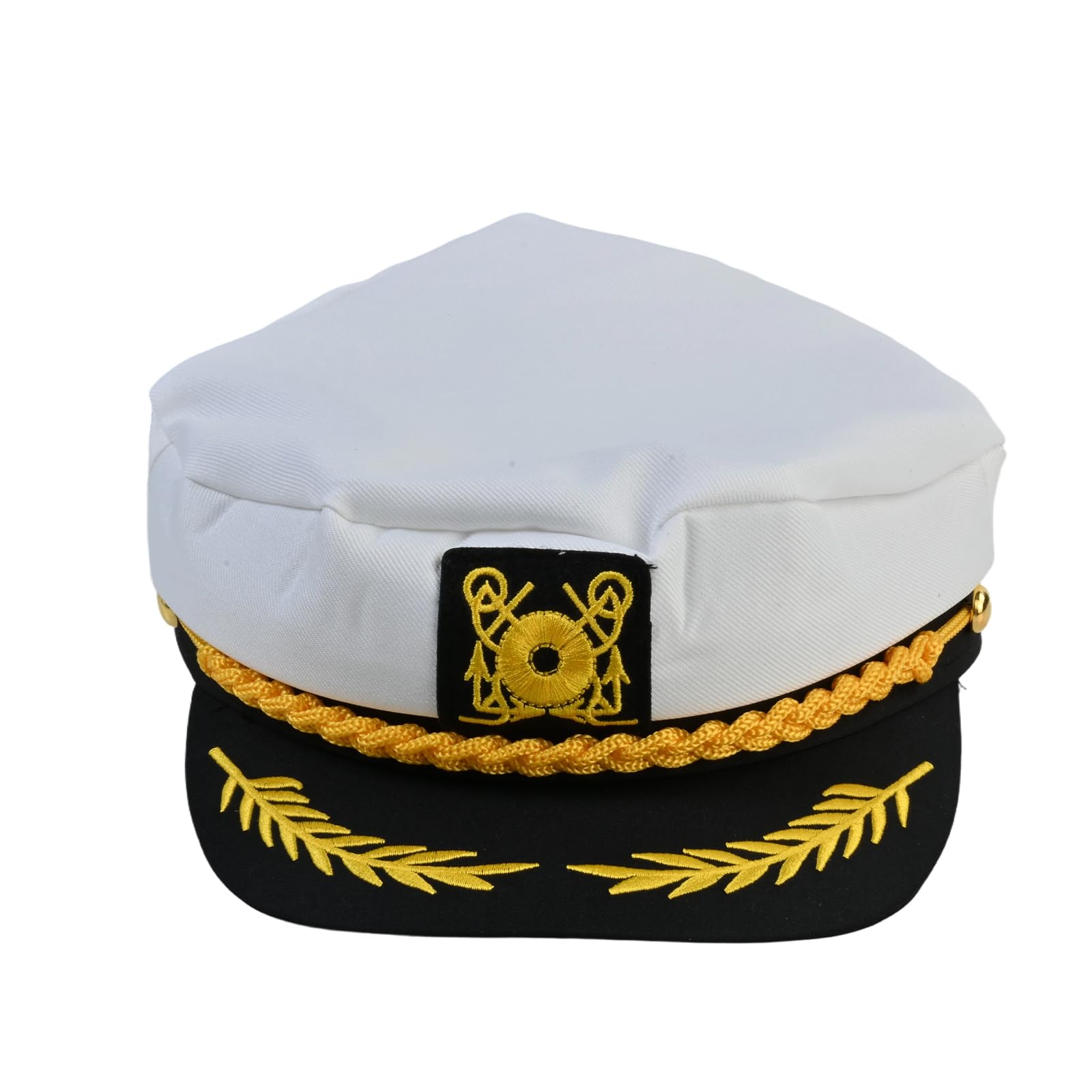 FooYee Sailor Hat, Captains Hat with Adjustable Snapback & Gold Embroidery Anchor Skippers Cap, Boat Gifts for Men, Women & Teens, Marines Style Costume Accessory for Sailor Costume Cosplay (White)