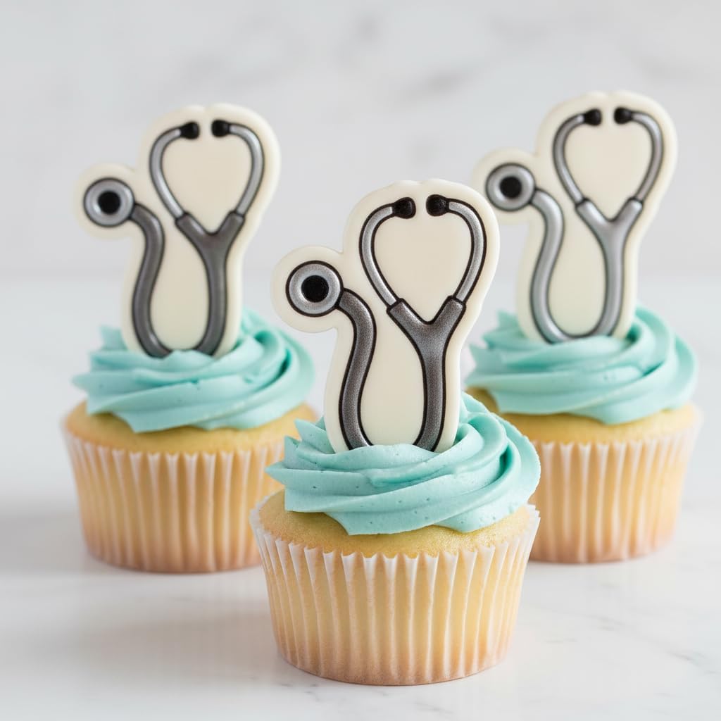 BAKERLOGY Set of 2 Medical Scrubs and Stethoscope Mini Cookie Cutter & Stamp Set – Nurse Doctor Fondant Embossers for Healthcare Worker Gift, Hospital Baking Decoration Tool