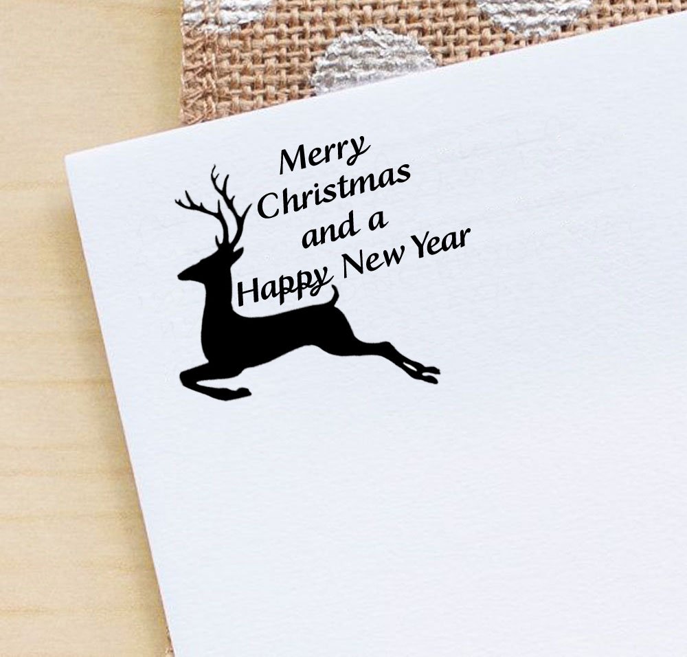 Happy New Year and Merry Christmas Stamps Custom self Ink Reinder Holiday Stamp