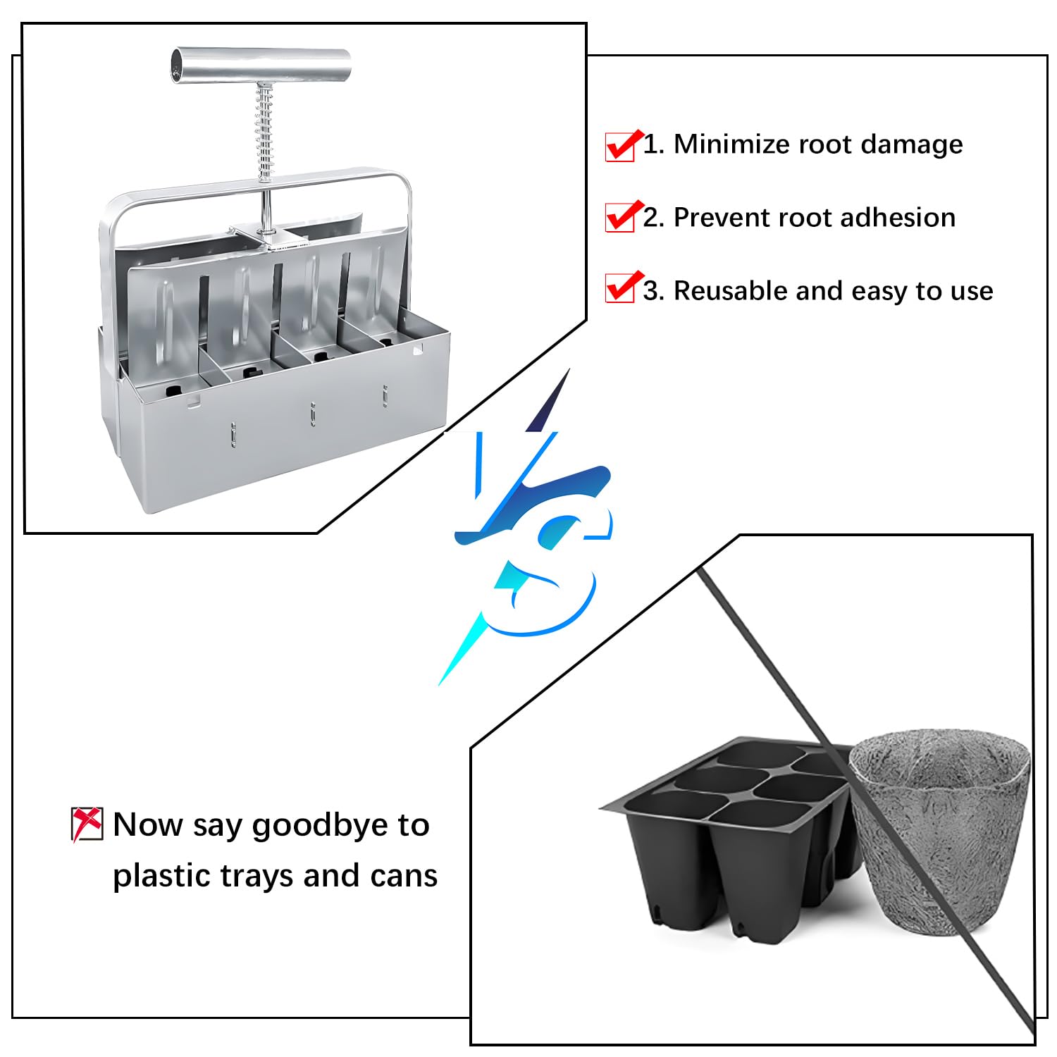 Spremiagrumi Manuale, 2in Bloccante per Terreno, Mano Soil Blocker, Pressa per Trapianto, Strumento di Blocco del Terreno con Aghi per Semi, Pressa per Piante, Serra (Argento)