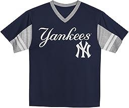 MLB Kids Youth Boys 4-18 Officially Licensed Team Color Primary Logo Baseball Fashion Top V-Neck Jersey