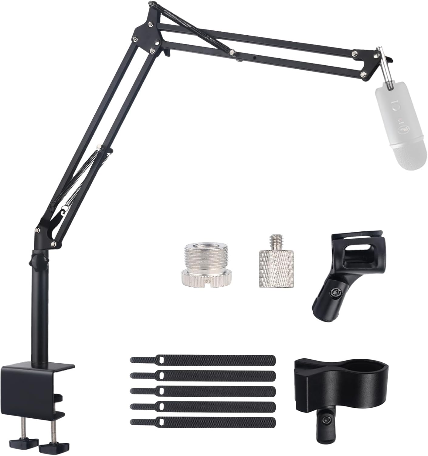 Microphone Stand Mic Boom Arm for Blue Yeti HyperX QuadCast SoloCast Yeti Nano Snowball SM7B Q2U Fifine K669B and Other Mics, Overhead Mic Stand Desk Boom Arm with 5/8″ 1/4″ Adapter
