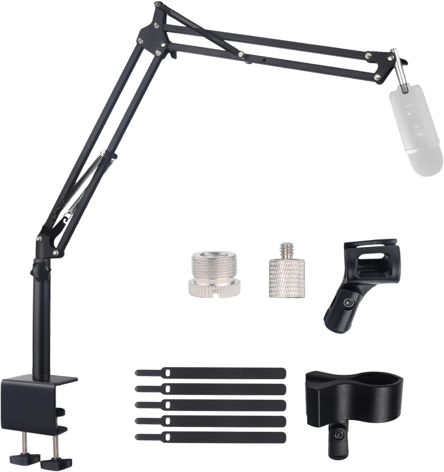 Microphone Stand Mic Boom Arm for Blue Yeti HyperX QuadCast SoloCast Yeti Nano Snowball SM7B Q2U Fifine K669B and Other Mics, Overhead Mic Stand Desk Boom Arm with 5/8" 1/4" Adapter