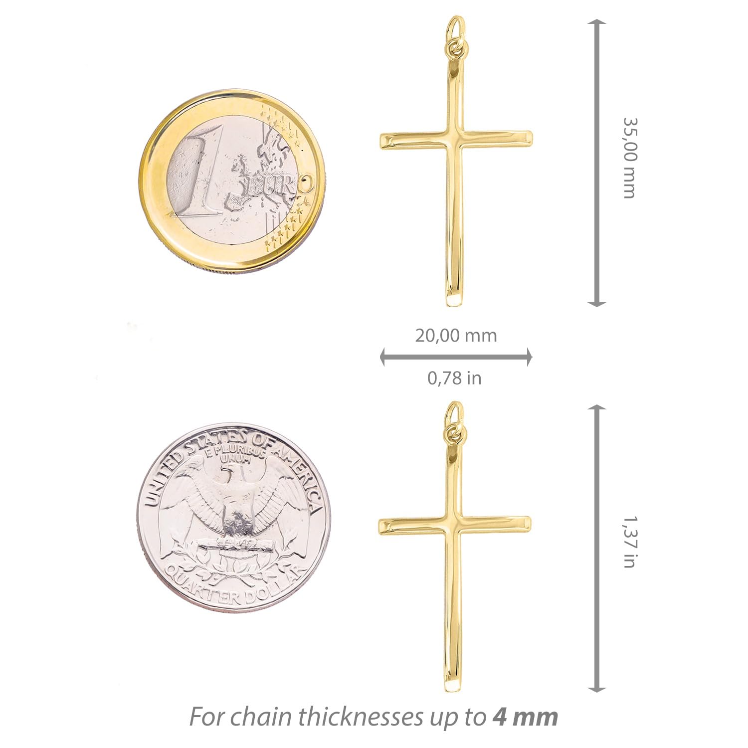 forme di Lucchetta - Ciondolo con Croce Cristiana in Vero Oro 18 carati | per Uomo e Donna | per Catenina fino a 4mm