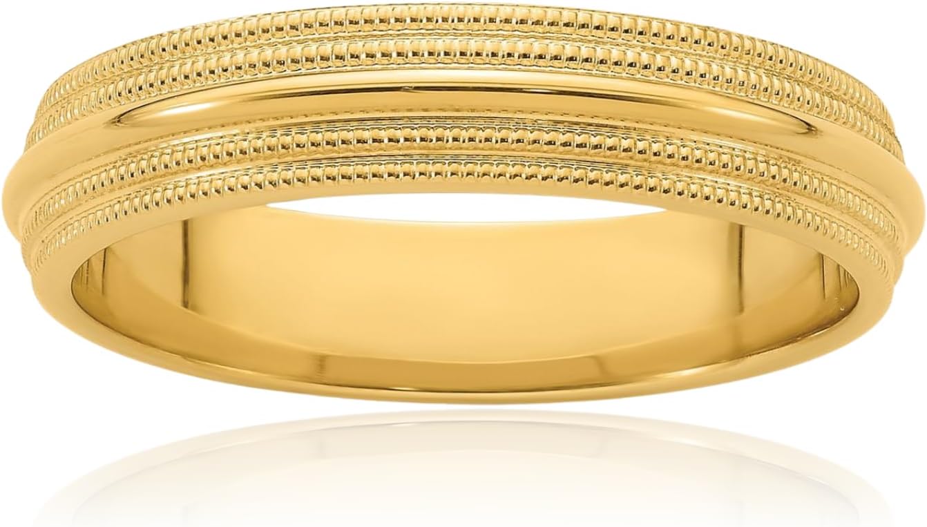 IceCarats 14K Solid Yellow Gold 5mm Comfort Fit Double Milgrain Wedding Band Ring Polished, Engravable