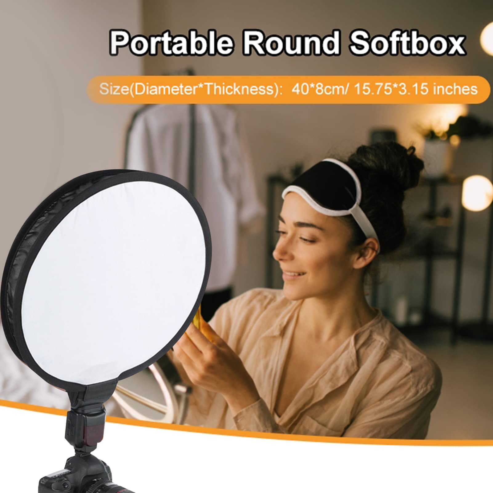 15,75 "/40 cm Round Softbox, Portable Studio Flash Diffuser Light Softbox con Bolsa de Transporte para Fotografía de Retrato y Producto