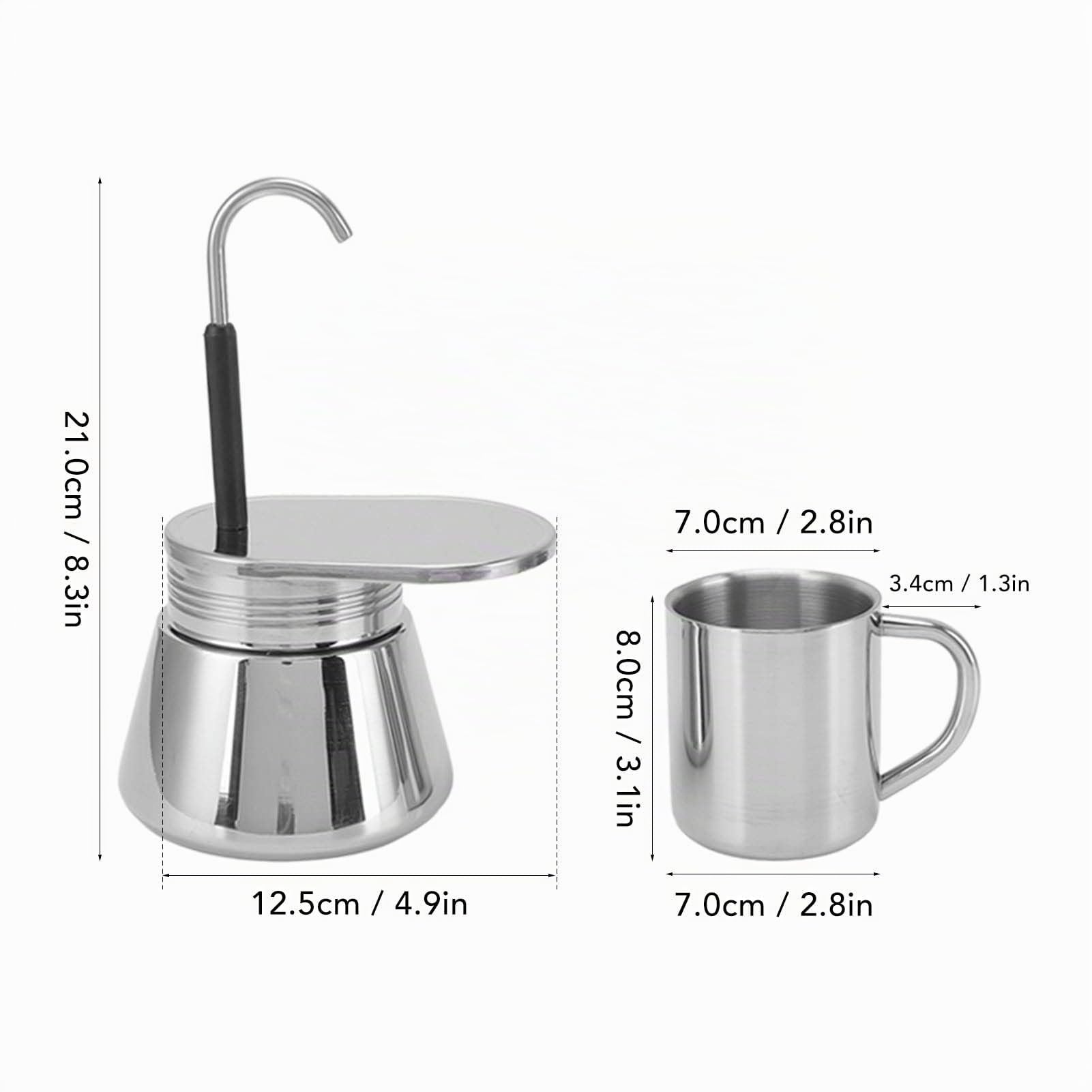Tyenaza Cafetera Moka de un Solo Pico, Cafetera Italiana Clásica de 220 Ml, Mini Cafetera Espresso para Estufa, Juego de Moka de café DIY, con Copa, para Fiestas Al Aire Libre, Viajes(12,5 x 21 cm)