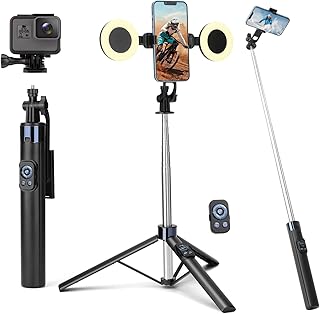 180CM Selfie Stick Tripod mit 2 Fülllicht,Metall Mobile Phone Handyhalterung Stativ mit Fernbedienung,Handy Stativ für Smartphone Kompatibel mit iPhone & Android Smartphones