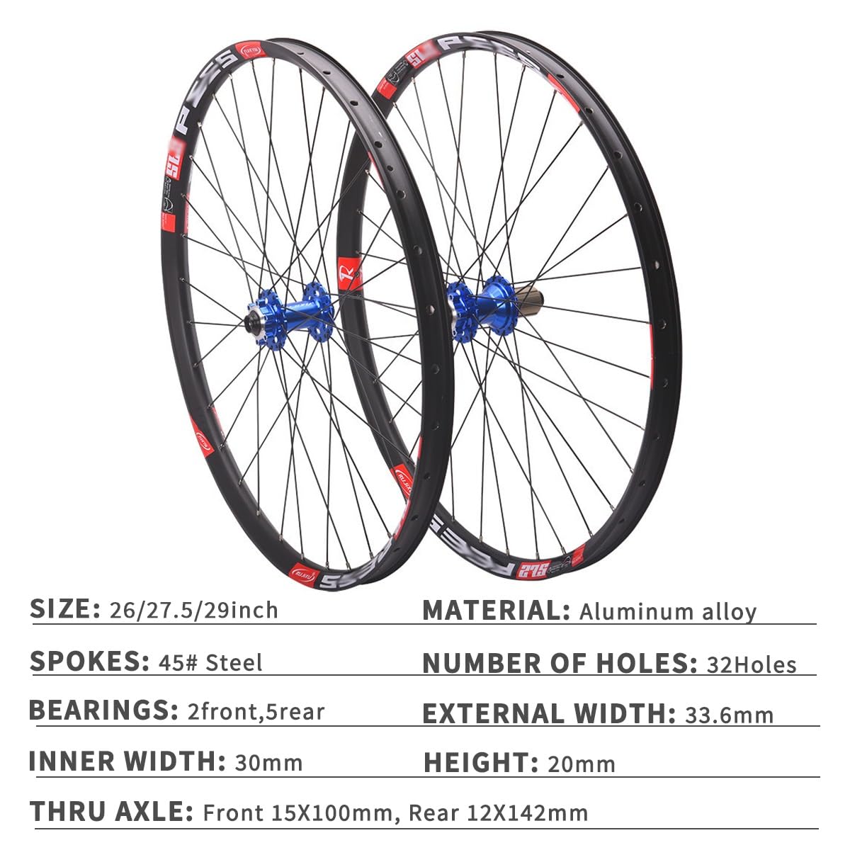 Set Di Ruote MTB 26 27.5 29 Pollici Perno Passante Cerchione In Alluminio
