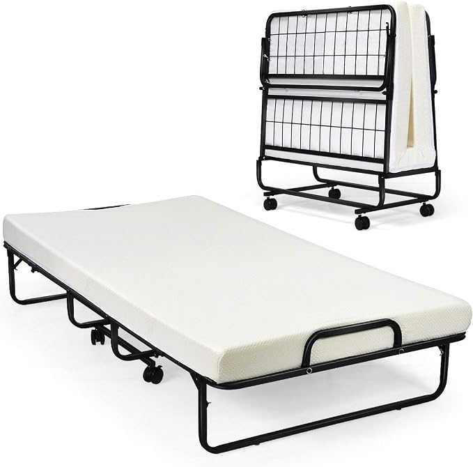Giantex Metal Folding Bed with Mattress, Rollaway Guest