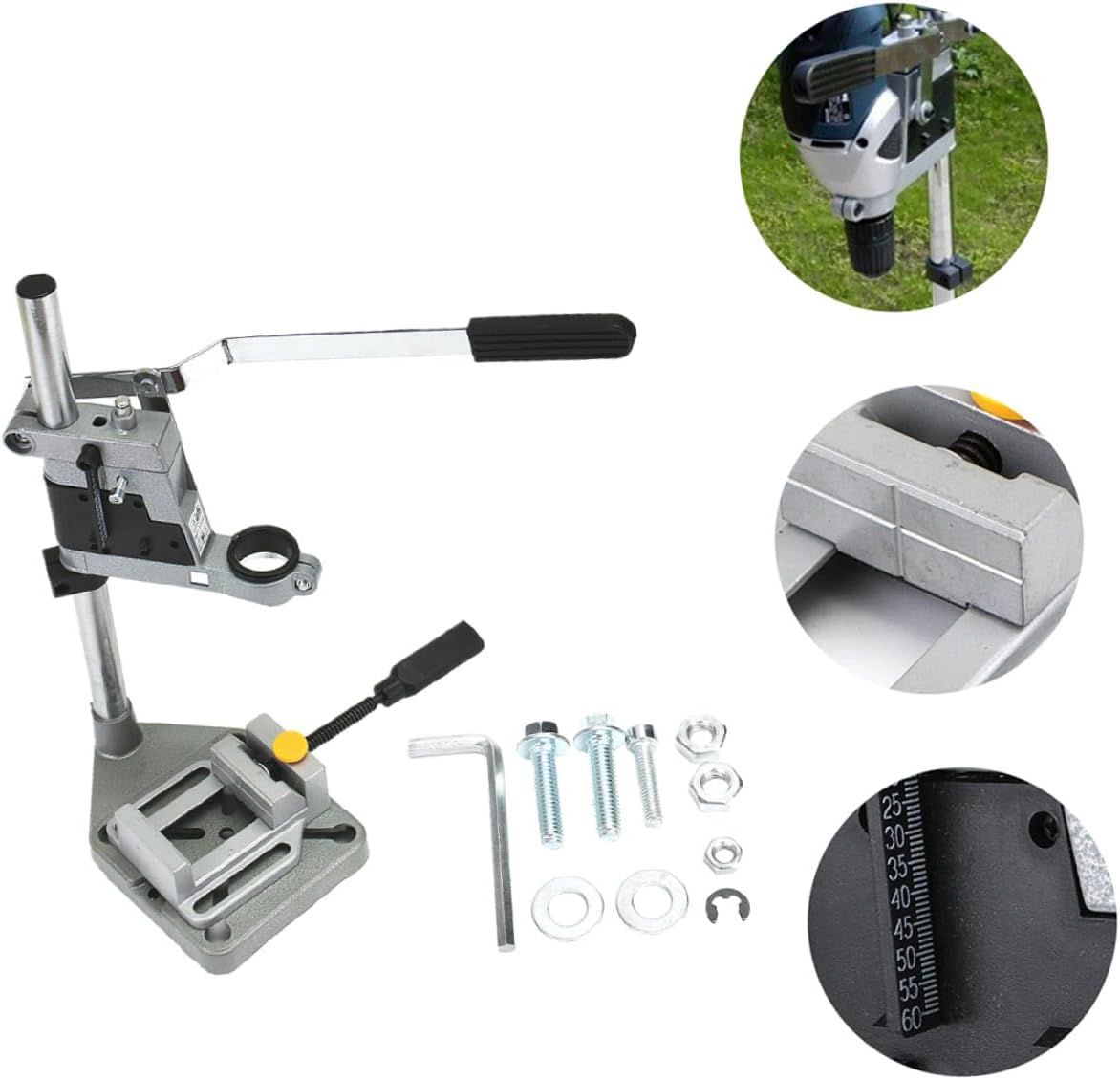 Sewroro Adjustable Drill Press Stand with Single Hole Drill Rack and Bench Clamp Holder for Workshop and Home Tool Accessories