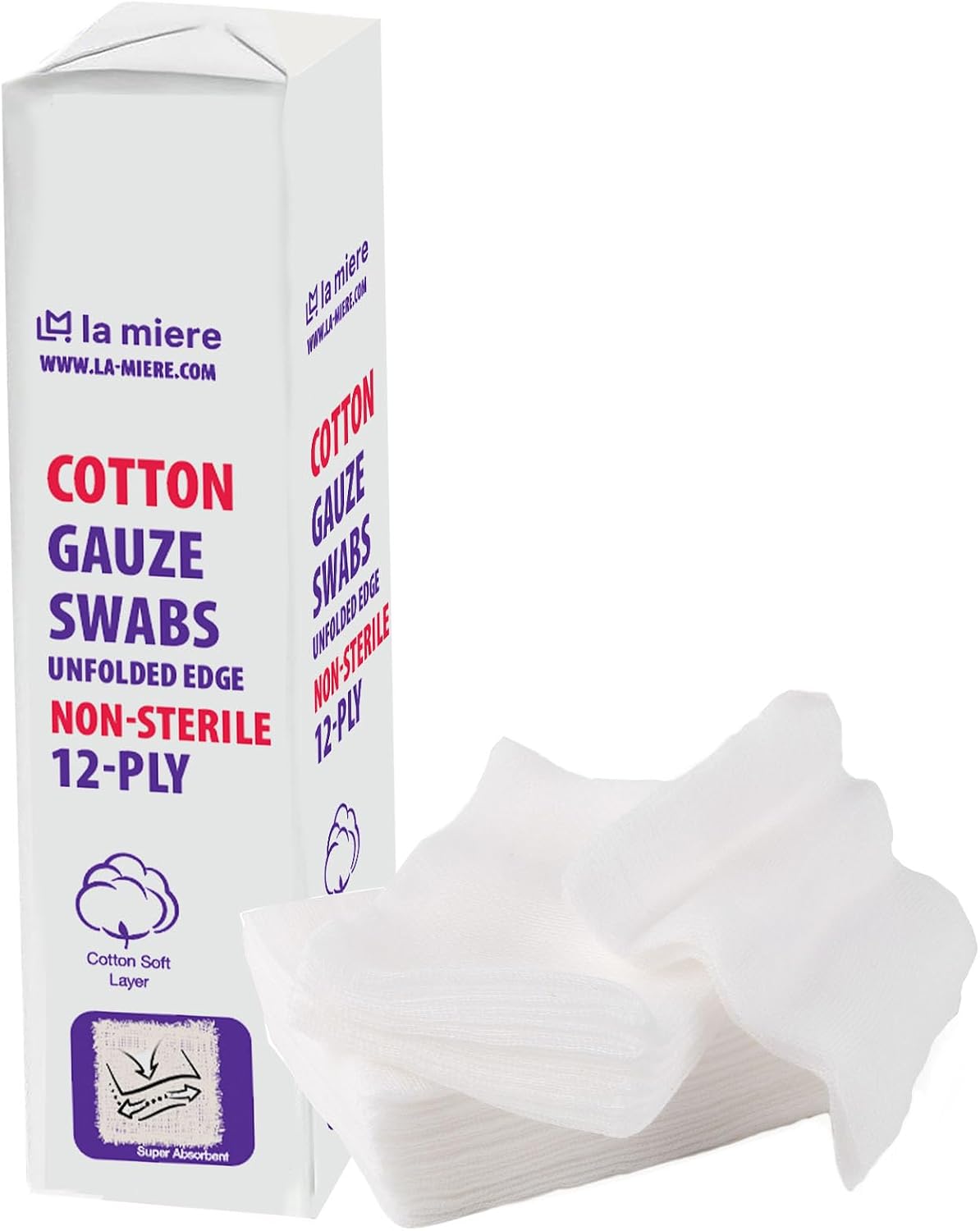 LA MIERE Gauze Swabs, 2"x2" - 1000P, 8-Ply, Non-Sterile, All-Purpose Dental and Surgical Gauze, for Enhanced Absorption