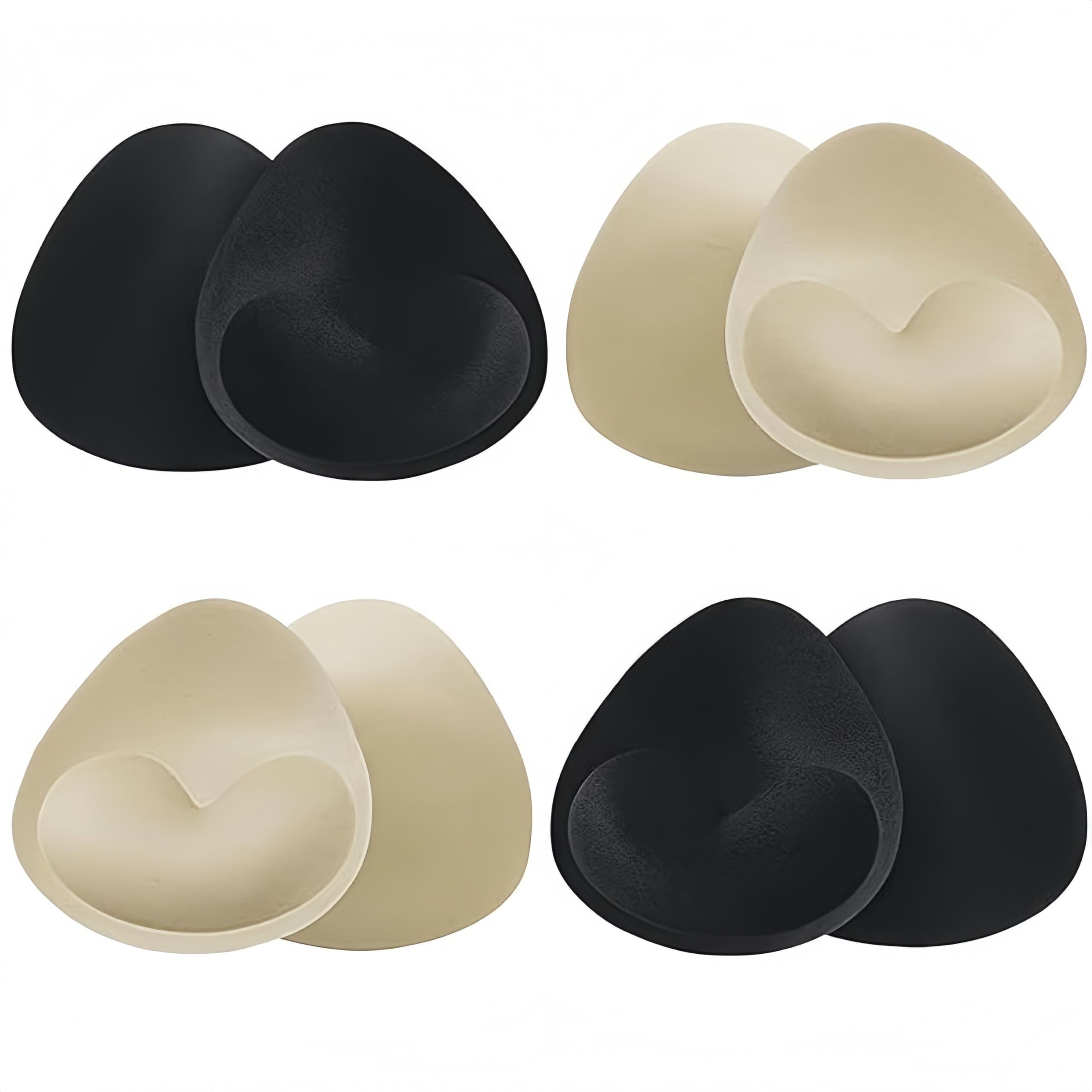 EYWILYWI 4 Pairs Bra Pads Inserts – Removable Push Up Breast Enhancers, Breathable Foam Sponge Inserts for Bikini, Swimsuits, Sports Bras & Lingerie S (black and beige)