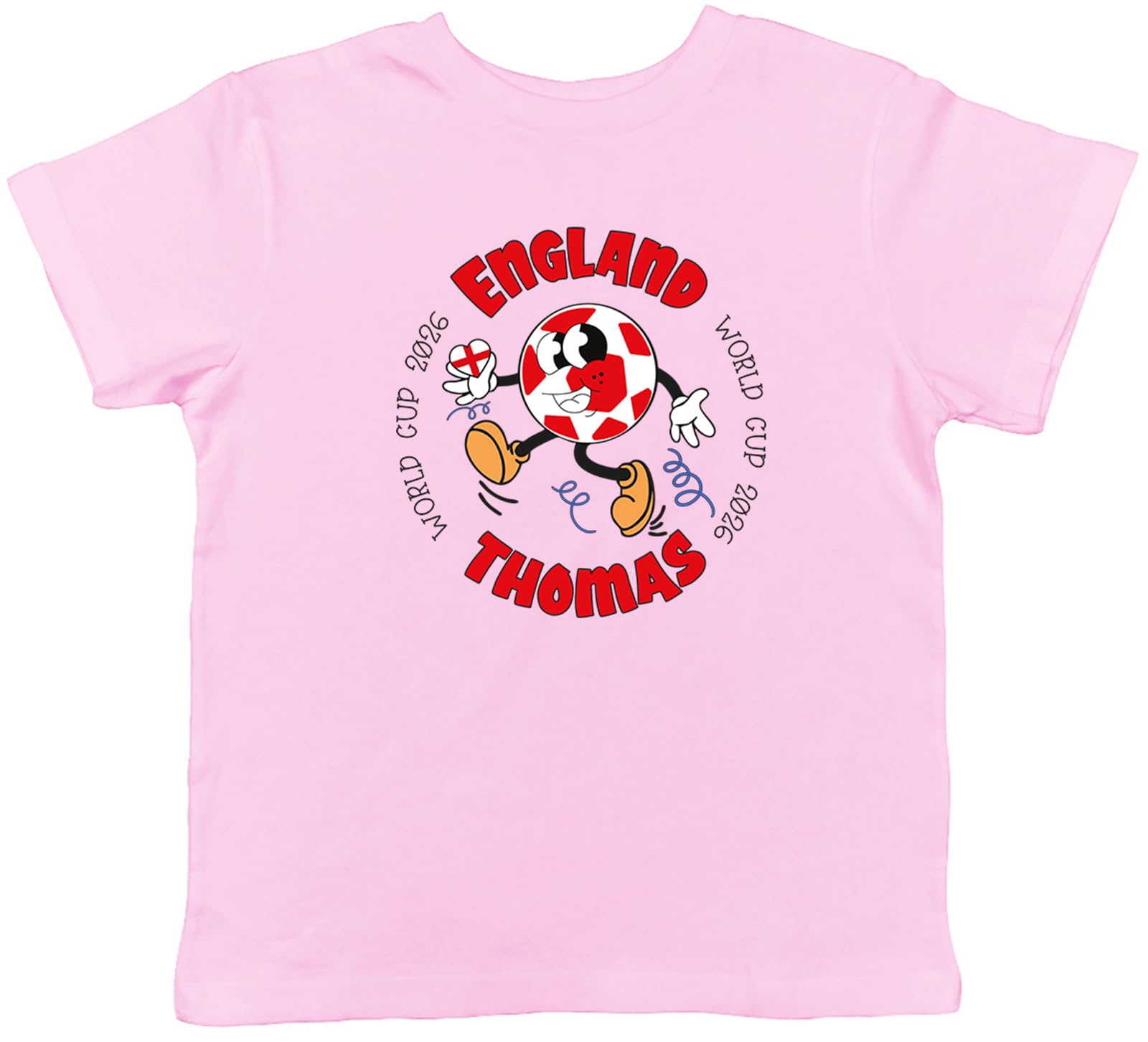 Shopagift Personalised England World Cup Heart Football Fan Kids T-Shirt Childrens Tee Boys Girls Light Pink