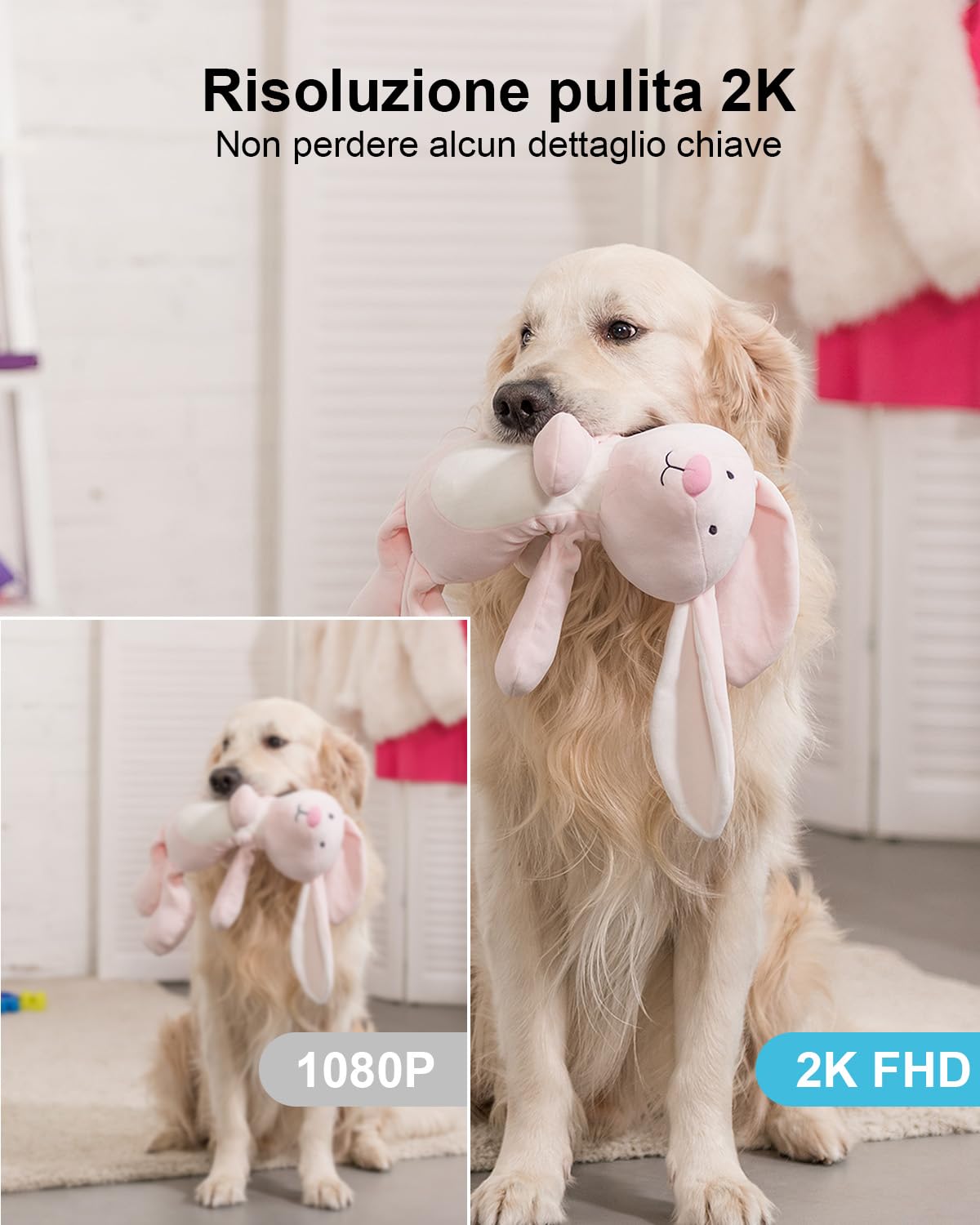 GENBOLT 2K Telecamera WIFI Interno Senza Fili, 355°P 90°T Telecameras Animali Domestici, 5000mAh Telecamera Batteria, Videocamera Sorveglianza Interno WIFI Con Rilevamento Pir, Connessione Bluetooth