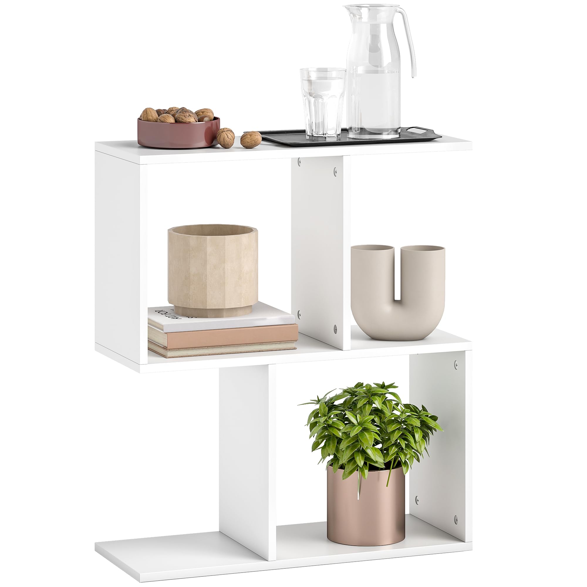 Homcom White Side Table, Narrow End Table With Storage Shelves - 50W X 19.5D X 58H Cm