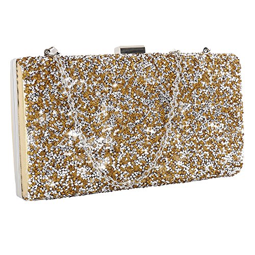 Wrighteu Bolsas de Embrague del Estuche Diamante Cristal Moldeada Bolso de Mano para Mujer de Noche para Fiestas Bodas Cumpleaños San Valentín Regalo 22 * 5 * 12cm (Oro)