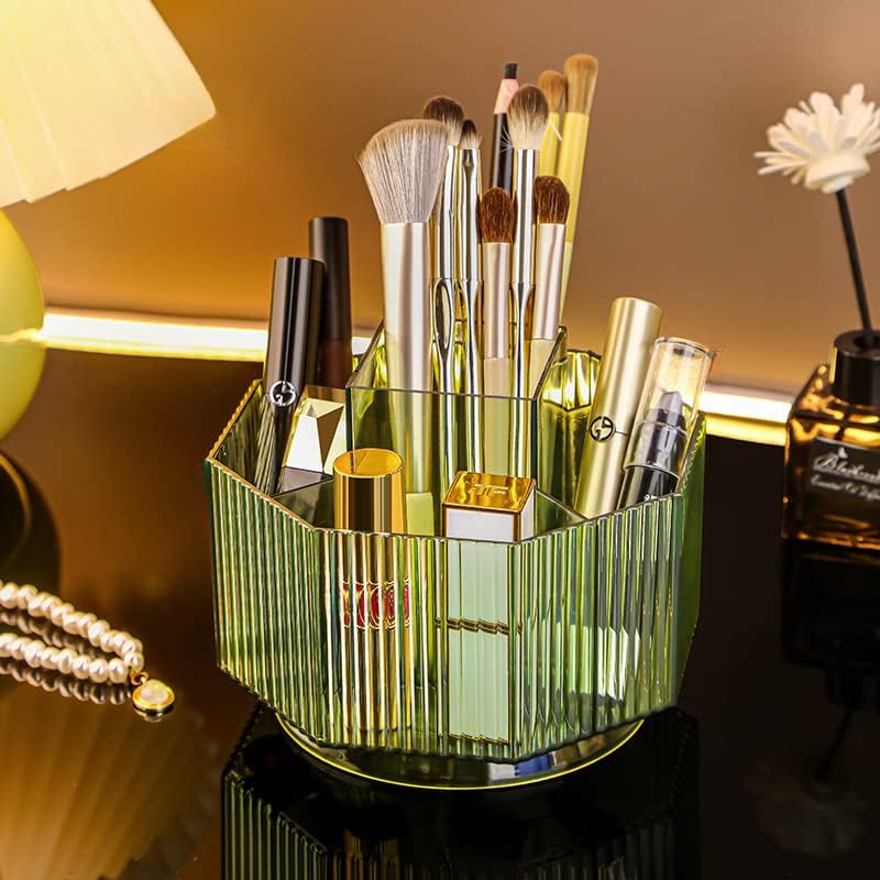 Miniatura 4 de Soporte para brochas de maquillaje, organizador de brochas de maquillaje giratorio de 360, almacenamiento de brochas de cosméticos con 5 ranuras
