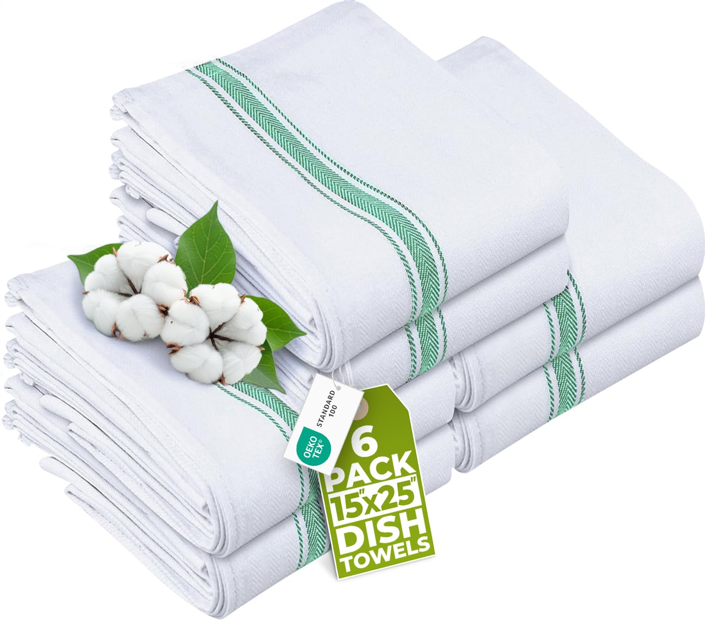 Utopia Towels Green Dish Towels [6 Pack - 15 x 25 Inches] 100% Ring Spun Cotton Kitchen Towels, Highly Absorbent & Reusable Cleaning Bar and Tea Towels Set