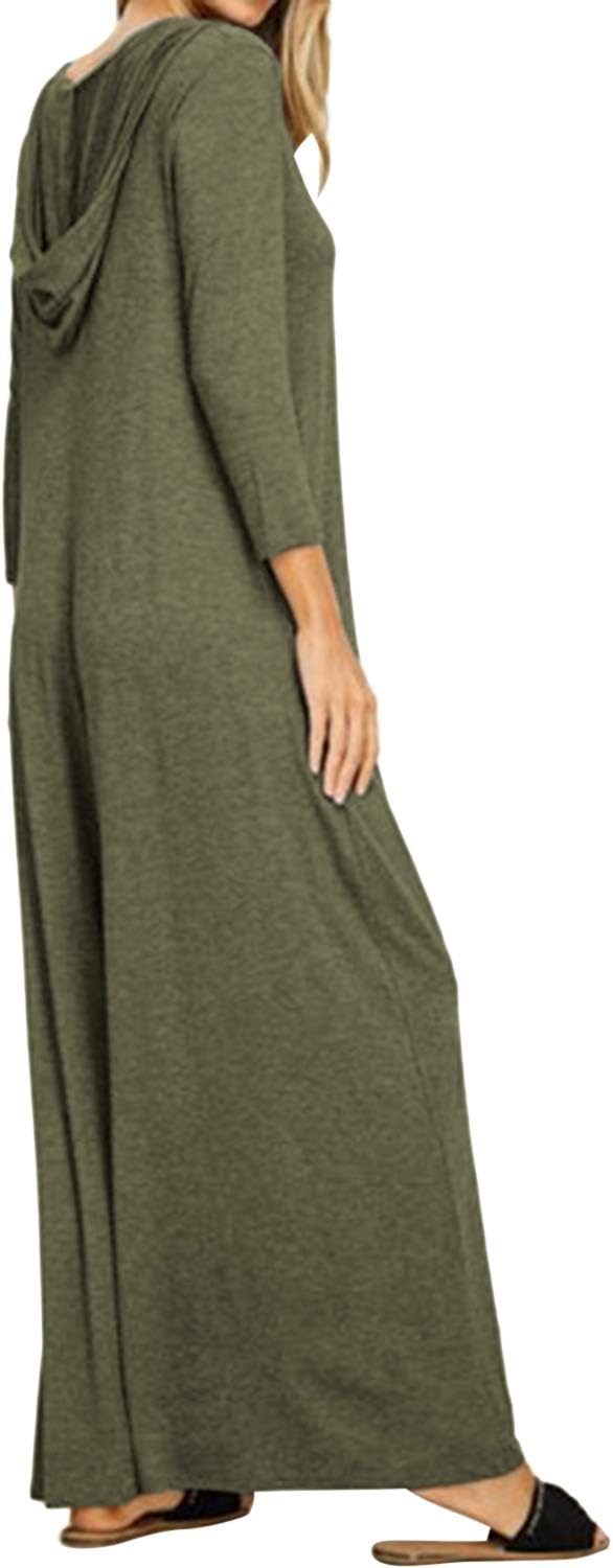 Jacansi Women's 3/4 Sleeve Midi Dress, Casual Loose Fit Solid Color Dress with Pockets, Soft Lightweight Everyday Dress
