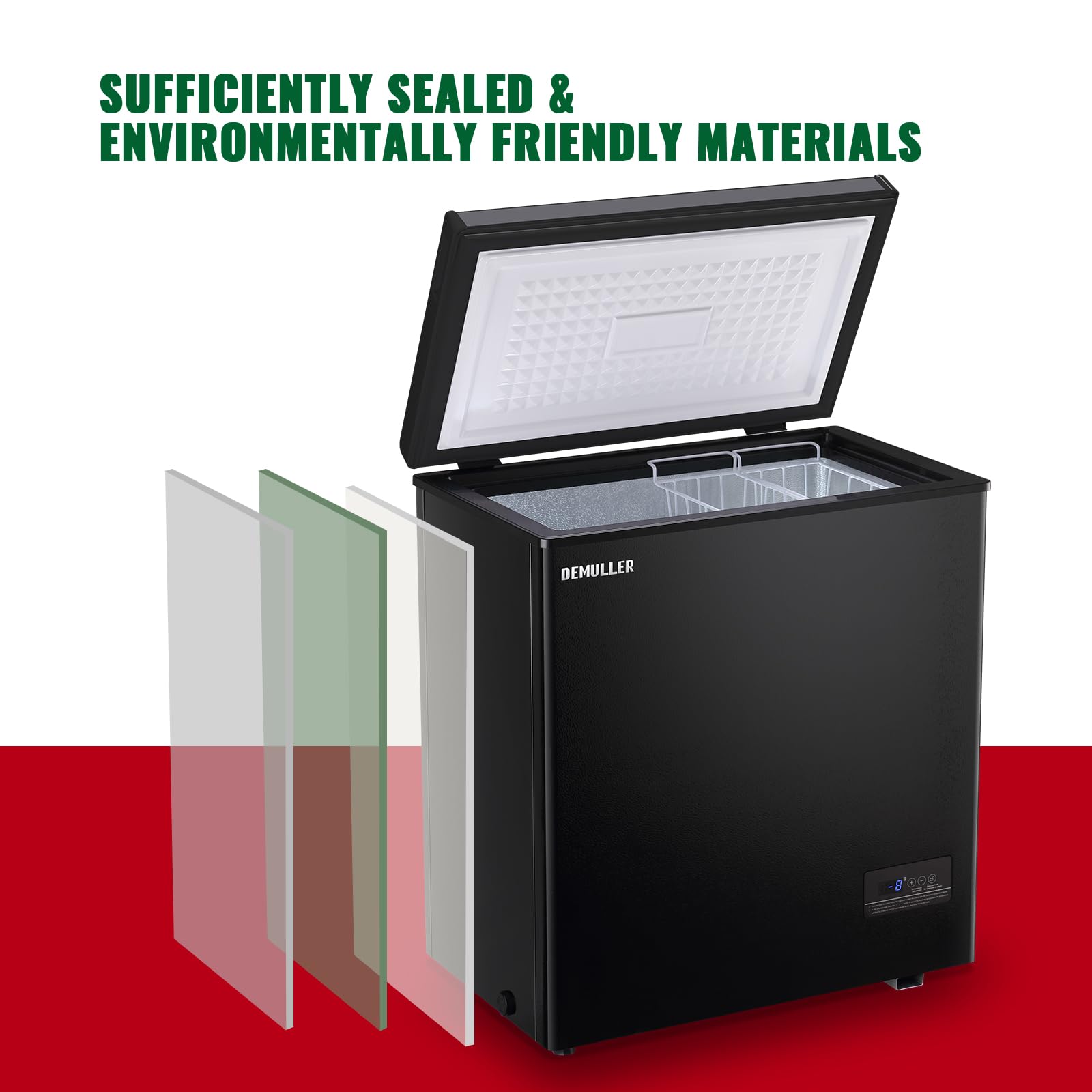 Chest Freezer 5.0Cubic Feet Deep Freezer Freestanding Freezers with 2 Removable Stainless Steel Basket, Mini Freezer Top Open Door Compact Freezer with Electronic Control 41℉ to -15℉BLACK