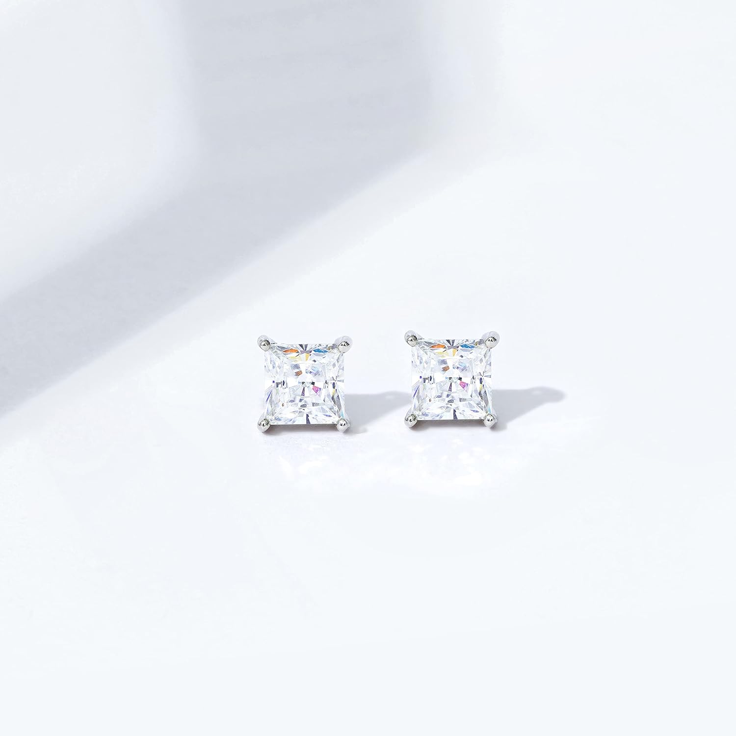 Amazon Essentials Plated Sterling Silver Stud Earrings set with Princess Brilliant Cut Infinite Elements Cubic Zirconia , (previously Amazon Collection)