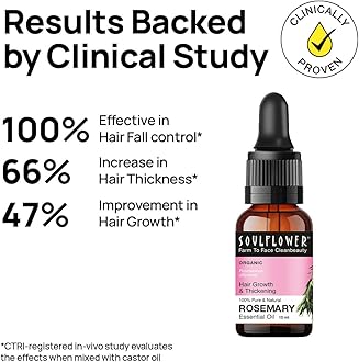 Soulflower Rosemary Essential Oil for Hair Growth, Moisturizing Skin, Hair Nourishment - Pure & Natural Undiluted Essential Oil, Ecocert Cosmos Organic Certified, 0.5 Fl Oz