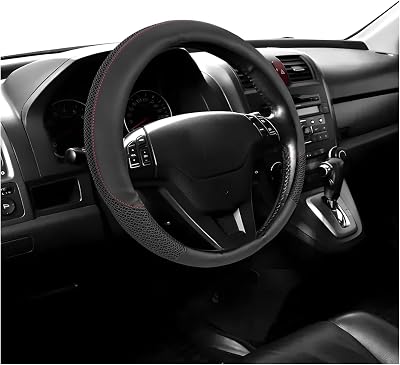Steering Wheel Cover, 15 Inch Anti-Slip Leather Ice Silk Steering Wheel Protector, Breathable Steering Wheel Protective Cover Interior Decoration for Cars Trucks SUVs (Black)
