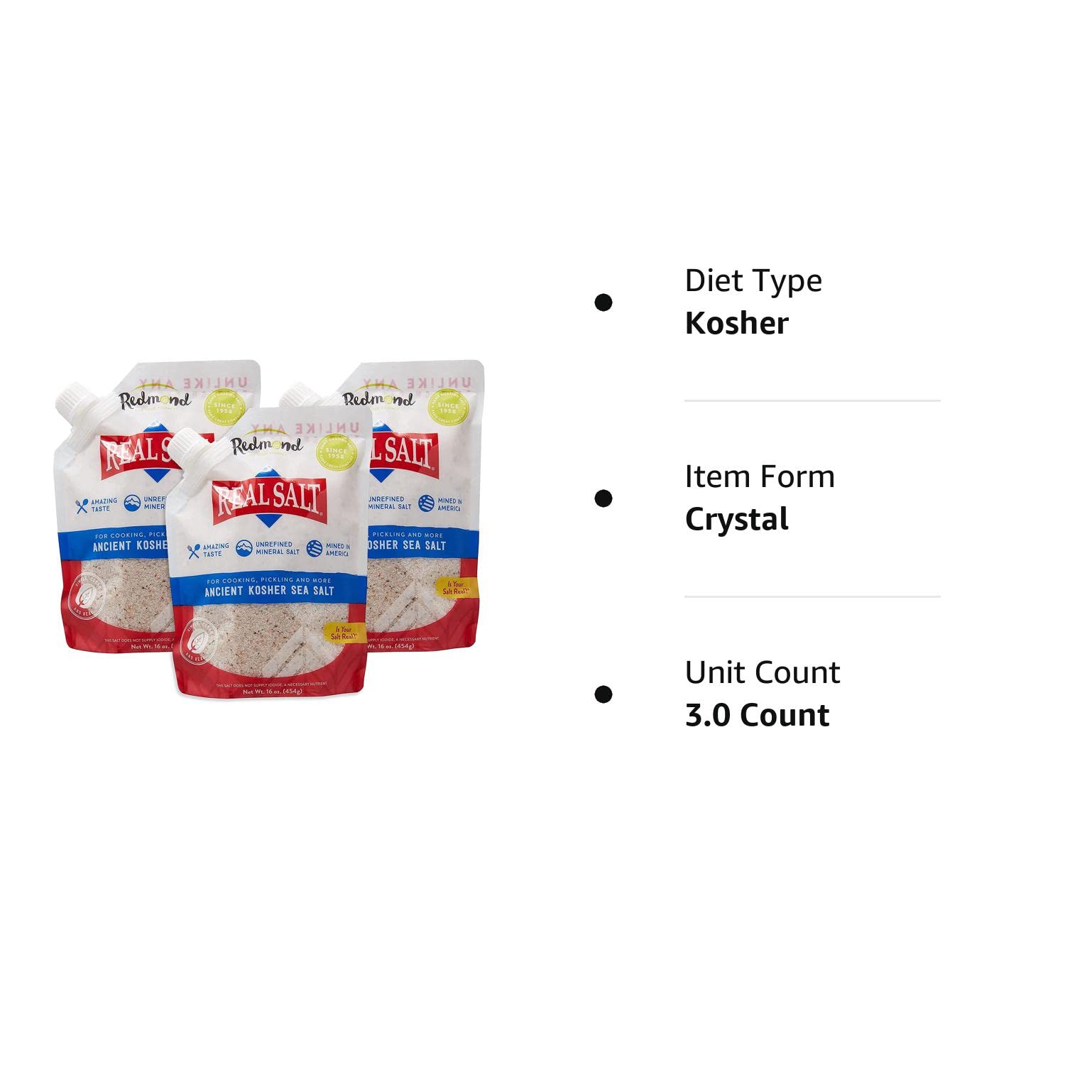 Redmond Real Kosher Salt, 16 Ounce Pouch (3 pack) : Bay Leaf Spices And Herbs : Grocery & Gourmet Food