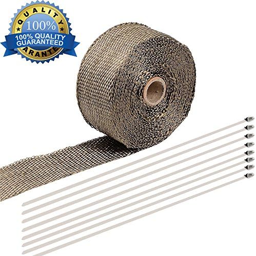 10M Titanium Exhaust Heat Wrap Roll, Amadear Exhaust Insulating Tape Fiberglass Heat Shield Tape for Downpipe,Car Motorcycle Piping