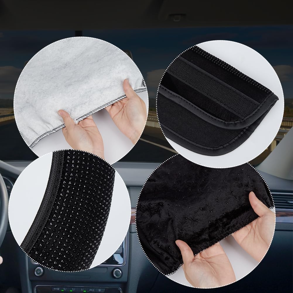 Set 15 Pezzi Accessori Auto Bling Donna - Coprisedili Velluto Traspirante - Coprivolante Cristallo - Dettagli Diamante Nero - Kit Interni Universale - Diamante Nero, Volante 38cm