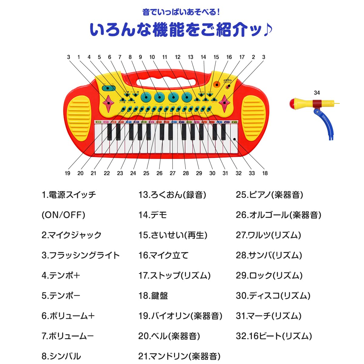 おもちゃ ピアノ メロディー機能付き 楽器音 / ( 録音 ( / 再生 RiZKiZ ピアノ おもちゃ グランドピアノ キッズ 椅子 チェア