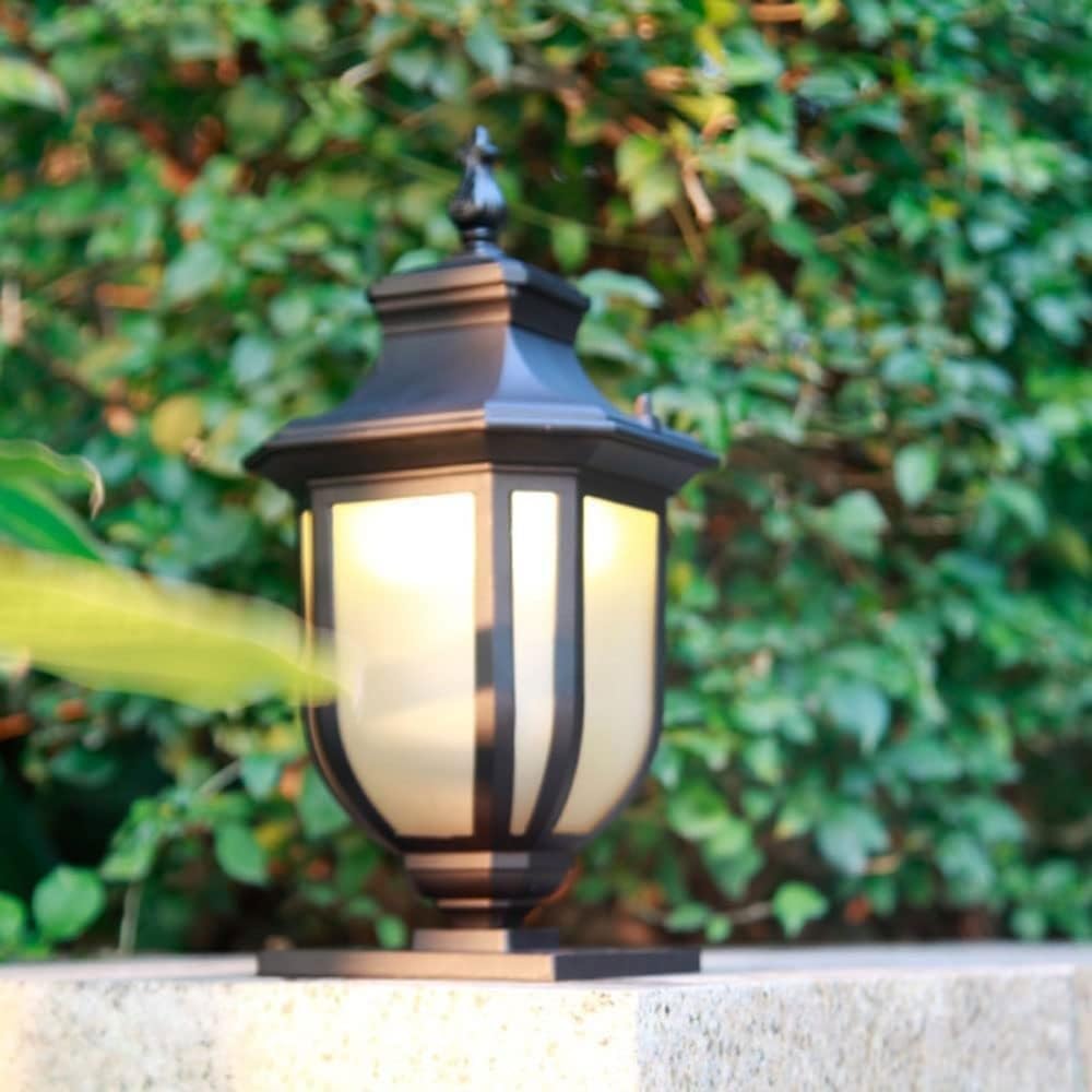 QUSYZD Exterior Glass Lantern Post Lamp Outdoor Post Light Aluminum Waterproof Post Light Fixture Driveway Backyard Patio Garden European Villa Landscape Lighting,